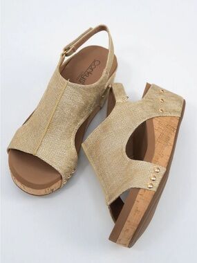 Corkys Metallic Gold Cork Wedge Slingback Sandals